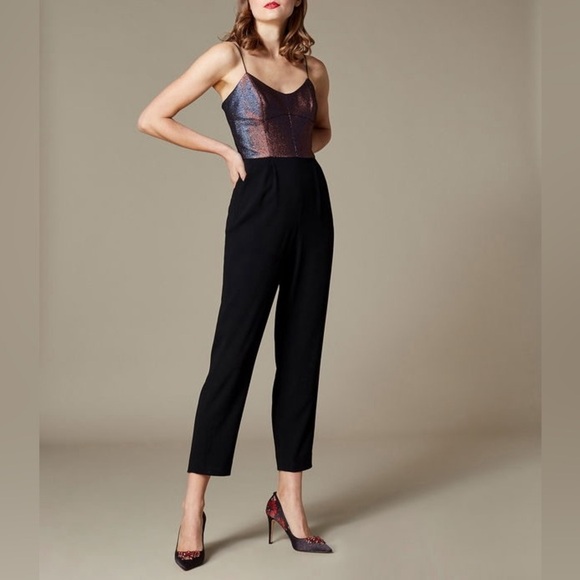 Karen Millen Metallic Iridescent Bodice Tailored Jumpsuit US 10 Black - Picture 12 of 13